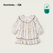 可英 GOWINBABY女童連衣裙碎花純棉2025秋季小女孩時(shí)尚娃娃裙女寶復古可愛(ài)公主裙 杏色 140 （適合身高130cm-140cm）