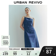 UR夏季新款女裝設計感斜肩領吊帶牛仔連衣裙UWG840191 藍色 XS