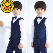 G.DUCKKIDS兒童小西裝套裝男童西服帥氣花童禮服學(xué)生合唱演出服主持人表演服 藏青馬甲套裝(白色襯衣+藏青領(lǐng)結 140 cm