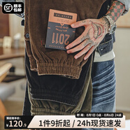 馬登工裝美式復(fù)古燈芯絨束腳長褲松緊腰條絨滑板錐型直筒休閑褲子男秋 咖啡色 2XL