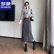 羅蒙半身裙女2024秋冬新款植絨波點(diǎn)后開(kāi)叉高腰顯瘦直筒裙子中長(cháng)款一步 灰色裙長(cháng)70cm] S