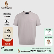 Hush Puppies【細膩柔軟】暇步士男裝2025夏季簡(jiǎn)約透氣真絲短袖圓領(lǐng)衫 墨薄灰 L