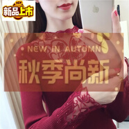 初徑（CHUJING）2025新款秋冬蕾絲毛衣女半高領(lǐng)套頭百搭修身外穿打底網(wǎng)紗鏤空繡花 紅色 M 建議90-100斤