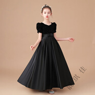 靚琪佳女童禮服連衣裙高端緞面長(zhǎng)裙3-15歲中大女童優(yōu)雅大氣主持人晚禮服 黑色 130 不要買大 建議55-65斤
