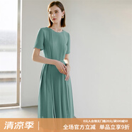顏域（YANYEE）短袖百褶連衣裙2024夏天新款女裝氣質(zhì)女神范收腰顯瘦氣質(zhì)a字裙 綠色 M/38