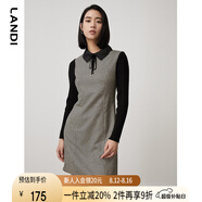 LANDI千鳥格針織拼接連衣裙女新款春季收腰a字裙短裙 黑色 M