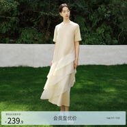 亦谷短袖連衣裙女裝2025夏季新款今年流行爆款荷葉邊網(wǎng)紗拼接裙子 日光黃 L