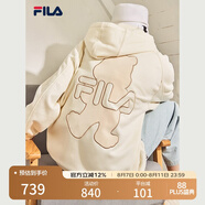 FILA斐樂官方女裝外套秋季上衣多彩潮流加絨保暖開衫連帽小熊外套 奶鹽白-F51W138599FIV(加絨) 160/80A/S