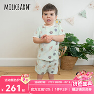Milkbarn2025春夏新品兒童短袖短褲套裝嬰兒寶寶衣服男女童童裝 淺灘貝殼 110 (3-4歲-參考身高100-110cm)