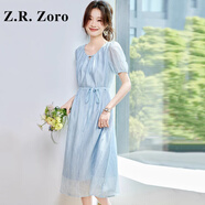 Z.R.Zoro奢侈品連衣裙女2025夏季新款高級感潮流時尚氣質寬松顯瘦連衣裙女 淺藍色 2XL