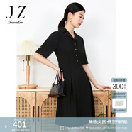 玖姿·安娜蔻西裝領(lǐng)連衣裙女裝夏款OL風(fēng)知性裙子通勤小黑裙 素黑 M