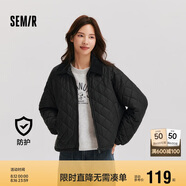 森馬（Semir）棉服女燈芯絨翻領(lǐng)菱形格復(fù)古2024冬三防寬松輕薄棉衣109724112007