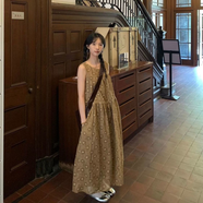 初子集藝術(shù)系文藝復古波點(diǎn)連衣裙A字裙刺繡領(lǐng)抽繩背心連衣長(cháng)裙氣質(zhì)寬松 衣裙高版本好面料 S