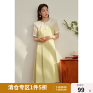 獨束大碼女裝【雙色可選】法式茶歇娃娃領(lǐng)連衣裙女夏裝微胖mm裙子 檸檬黃 XL