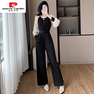 皮爾卡丹2025秋季新款時(shí)尚連體褲女寬松顯瘦雪紡拼接氣質(zhì)高腰闊腿褲連衣褲 黑色   (普通版) 2XL 建議125-135斤
