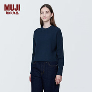 無印良品（MUJI）女式 棱紋編織 圓領(lǐng)短款針織衫 長袖女款 女裝 薄款毛衣 藏青色 S (155/80A)