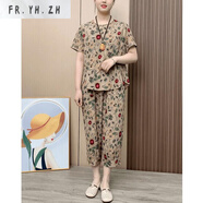 FR.YH.ZH甲奢服飾個體店中老年媽媽女裝夏短袖套裝寬松顯瘦薄款兩件套 卡其 6XL 158-175斤