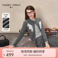 糖力商場(chǎng)同款 高知格雷系 2025春新款撞色蕾絲花裝飾針織衫開(kāi)衫女 灰色  浮雕蕾絲花裝飾 M