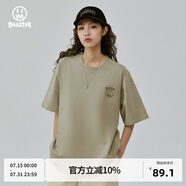 BEASTER潮牌短袖t恤男冰感純棉美式重磅大碼上衣潮牌情侶裝 灰卡其色 XS(推薦：80-100斤）