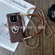 適用華為matex6手機殼x5翻蓋皮套典藏版帶斜跨掛繩mate [翻蓋皮套]月坑棕+棕色皮質(zhì)手提鏈+棕色金屬 華為 Mate X5 典藏版