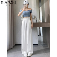 棉致夏季薄款高腰休閑褲子女2025新款高級感垂感西褲冰絲直筒闊腿褲 651米白色【高品質(zhì)21.5】 M 95-110斤