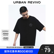 UR【明星同款】2025夏季新款男裝休閑立體圖案短袖T恤UMM450044 正黑 M