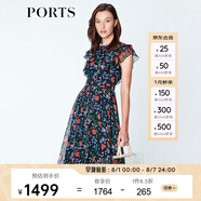 PORTS寶姿 連衣裙 紅花藍(lán)屋修身連衣裙碎花裙 LN8D129HPS069 丈青印花 XS (2)