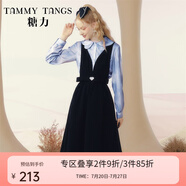 糖力【商場同款】冬新款深V性感露背小禮服高雅背帶連衣裙 黑色 M
