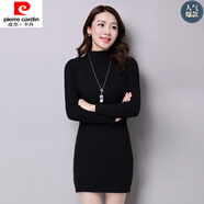皮爾卡丹（pierre cardin）2025秋冬新款針織衫女中長款毛衣裙寬松韓版百搭半高領顯瘦打底衫 黑色 M 80斤-105斤穿