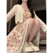 GOCHIEI夏季新款兩件套裝法式甜美防曬開(kāi)衫蕾絲花邊蝴蝶結拼接碎花連衣裙 碎花連衣裙+開(kāi)衫[套裝] XL