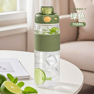 希樂(lè )玻璃杯女生高顏值茶杯大容量吸管水杯夏季便攜男士泡茶杯子 綠色_升級吸管_直飲兩用+ 700ml