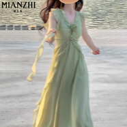 棉致法式氣質(zhì)綠色小飛袖連衣裙女夏季2025新款小個子海邊度假風長裙 C5L53699綠色【高品質(zhì)55】 L 100-115斤