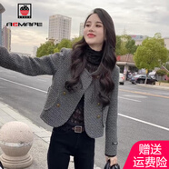 AEMAPE外套女2025春秋新款小香風(fēng)短外套女潮純色設(shè)計(jì)感歐貨夾克女上衣 灰色 S 【建議85-100斤】