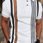 凌卡戚POLO短袖休閑POLOT恤男士夏季新款撞色透氣復古條紋翻領(lǐng)帥氣 白色 S 100-120斤