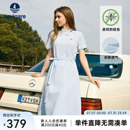 Navigare意大利小帆船短袖連衣裙女士夏季棉質(zhì)斜領(lǐng)裙子時(shí)尚顯瘦半袖a字裙 冰水藍(lán) XL 碼