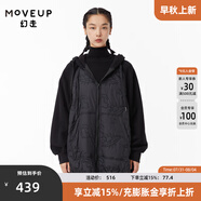 MOVEUP幻走2022冬季.FUN系列 撞布抓絨繡花設(shè)計(jì)師中長(zhǎng)款棉外套女 夜黑 L
