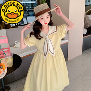 G.DUCKKIDS女童連衣裙夏裝中大兒童純棉休閑裙子夏天新款洋氣女孩夏款公主裙 黃色 140 適合125-138cm身高
