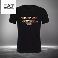 EMPORIO ARMANI EA7阿瑪尼夏季圓領(lǐng)短袖T恤男寬松體恤時(shí)尚印花半袖打底衫上衣 黑色 5XL 185-200斤