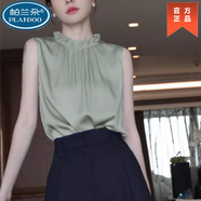 帕蘭朵2025夏季新款減齡背心短袖小衫木耳邊無袖襯衫女氣質(zhì)雪紡上衣 淺綠色專柜旗艦 XL 均碼