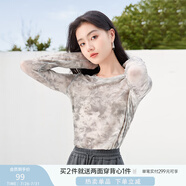 香影水墨暈染網(wǎng)紗t恤女2025春季新款圓領(lǐng)灰色防曬衫長(zhǎng)袖薄款上衣 灰色X843052 XL