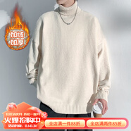杜小閑保暖高領(lǐng)針織毛衣男士秋冬季加厚寬松大碼上衣服加絨慵懶風(fēng)打底衫 A001-MY102J米白色加絨 XL [建議120-140斤]