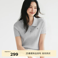 伊芙麗（eifini）【夏季薄款全新升級(jí)】伊芙麗高智麻花毛衣短袖針織衫女 灰色 短袖POLO現(xiàn)貨 L 115-130斤