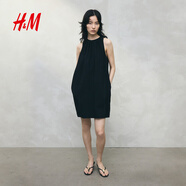 H&M女裝連衣裙2025夏季新款掛脖連衣裙無袖直筒通勤氣質(zhì)裙1290440 黑色 XS 155/80