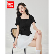 IEF/愛(ài)依服時(shí)尚套裝2025夏季新款法式甜美淑女氣質(zhì)顯瘦上下套裙 黑 M