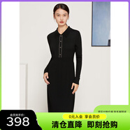 敦奴（DUNNU）dunnu敦奴冬季小翻領(lǐng)修身風(fēng)琴褶針織連衣裙顯瘦中長(zhǎng)裙 正黑色 L