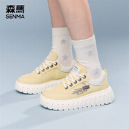 森馬（Senma）時尚潮流百搭板鞋厚底舒適透氣休閑鞋女XY252W116 米黃 40碼