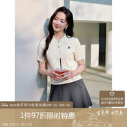 茵曼復(fù)古miu系麻花針織衫夏季女裝POLO衫短袖上衣 珍珠白-短袖 L