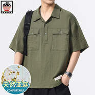 AEMAPE蘋果新款亞麻亨利領(lǐng)短袖男T恤潮牌涼感透氣夏季ins冰絲潮流高級感 8599#軍綠色 M （建議100-120斤）