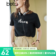 betu百圖女裝春裝新款寬松韓版卡通印花短袖T恤ins潮JD2102T08 黑色 S