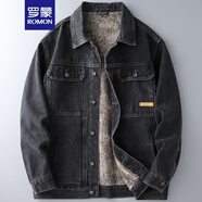 羅蒙（ROMON）加絨牛仔外套男裝冬季潮牌寬松大碼加厚保暖黑色復(fù)古棉衣夾克衣服 黑色 加絨 L 135-150斤